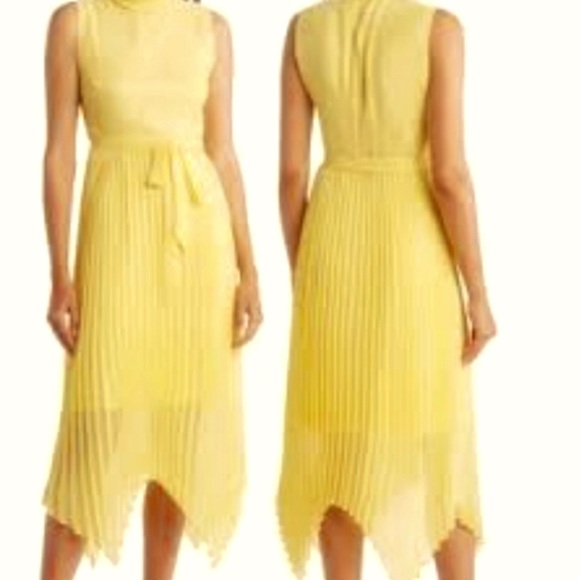 GROGEOUS NWT Nannette Yellow Glimmer Lepore Chiffon Pleated Midi Dress Sz 6 - Picture 2 of 13